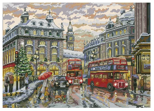 

Street scenery bus 18CT16CT 14CT Unprinted Top Quality Cross Stitch Kits Embroidery Art DIY Handmade Needlework Home Decor