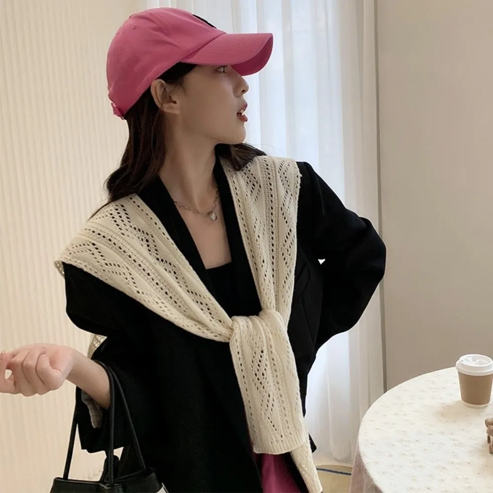 Korean Style Knitted Shawl Solid Color Versatile Design Air Conditioning Shawl Knitted Texture Warm Shoulder Wrap