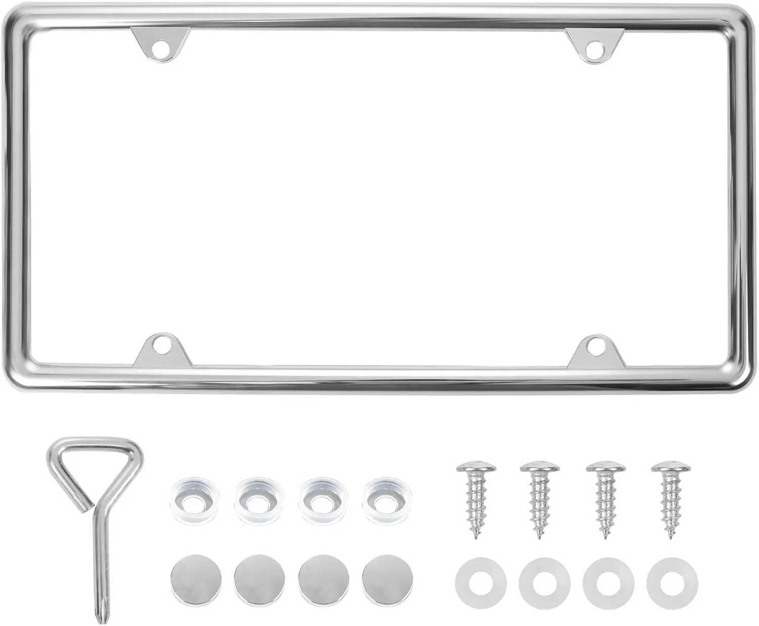 

Zinc Alloy Chrome License Plate Frame, Universal Car Accessories, Never Rust, Unbreakable with Metal Screws, Chrome Caps &