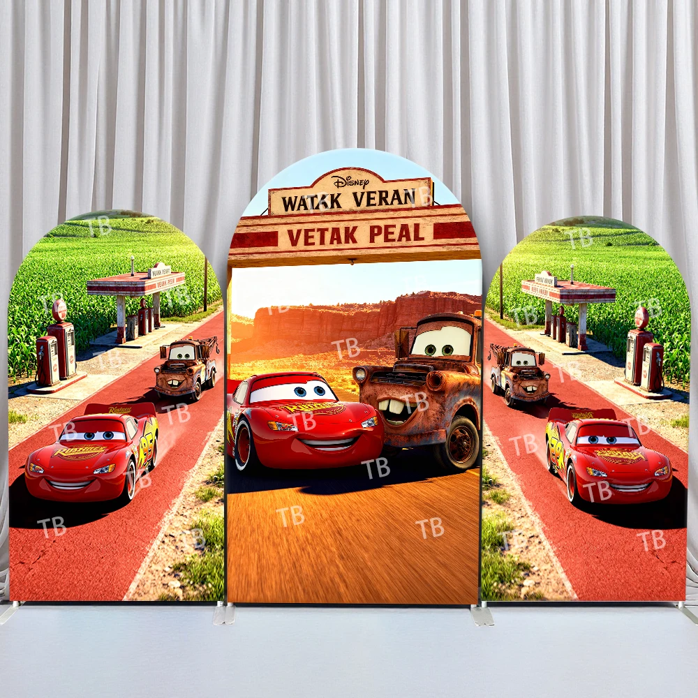 

Cars Disney Arch Backdrop Cover Birthday & Baby Shower Highway Gas Station Theme for Kids Party Photo Booth Decor