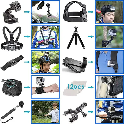 Imagen 2 del producto Kit de accesorios de Cámara de Acción para Gopro Hero 12 11 10 9 8 7 6 5 4 Max Mount Session YI 4K SJCAM EKEN Osmo AKASO APEMAN accesorio