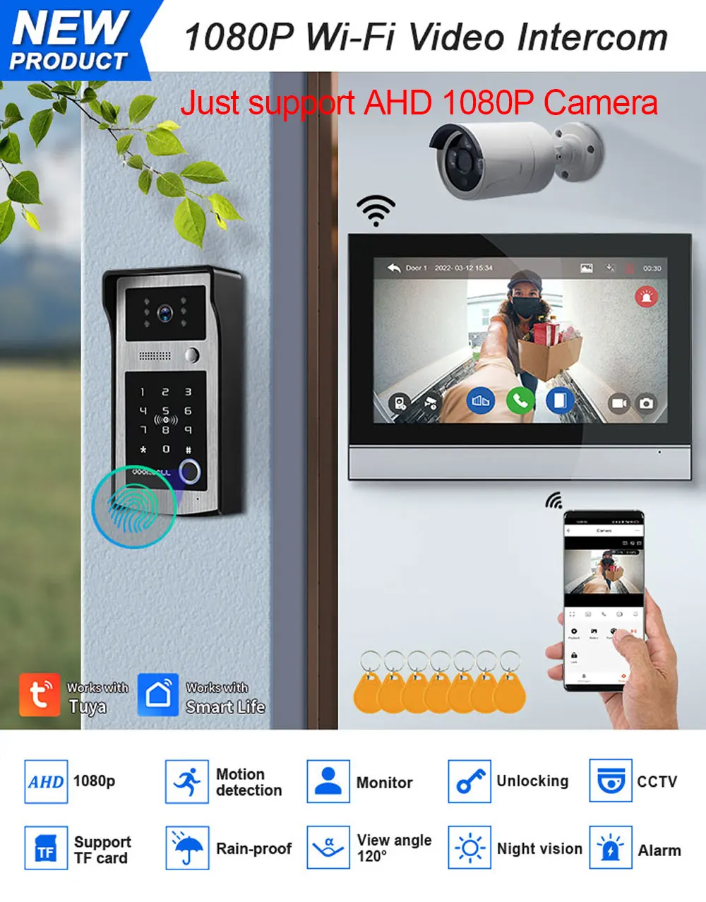 Imagem -02 - Polegada Wifi Tela de Toque Impressão Digital 5in1 Desbloquear Campainha Sistema Vídeo Porteiro Tuya Aplicativo Inteligente Desbloqueio Remoto para Casa 10