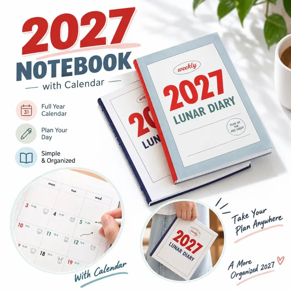 New with Calendar 2027 Notebook Weekly Layout Self Discipline Check-in Diary Book Weekly Planner Office Work