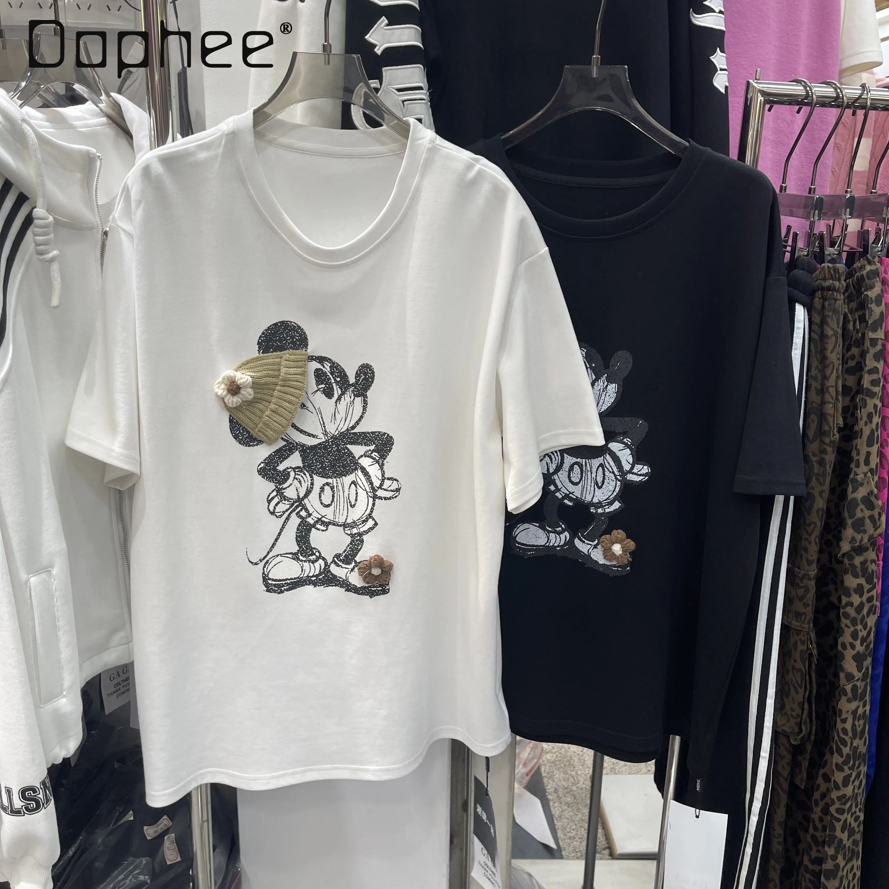 

European Style Winter New Fashion Round Neck Short Sleeve T-Shirt Cartoon Loose Slimming Base Shirt for Women Kawaii Clothes