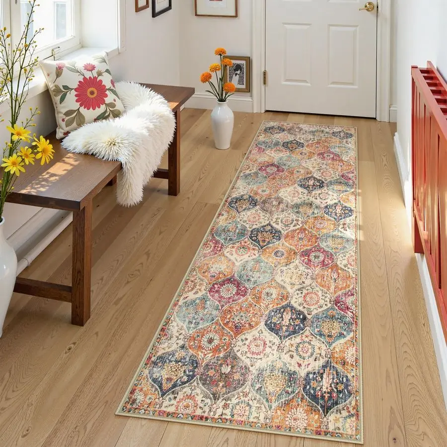 

Марокканский моющийся ковер-дорожка с узором «решетка», 2x6 футов, для кухни и прихожих, 6 футов, нескользящий, винтажный, для прачечной, ультратонкий, длинный