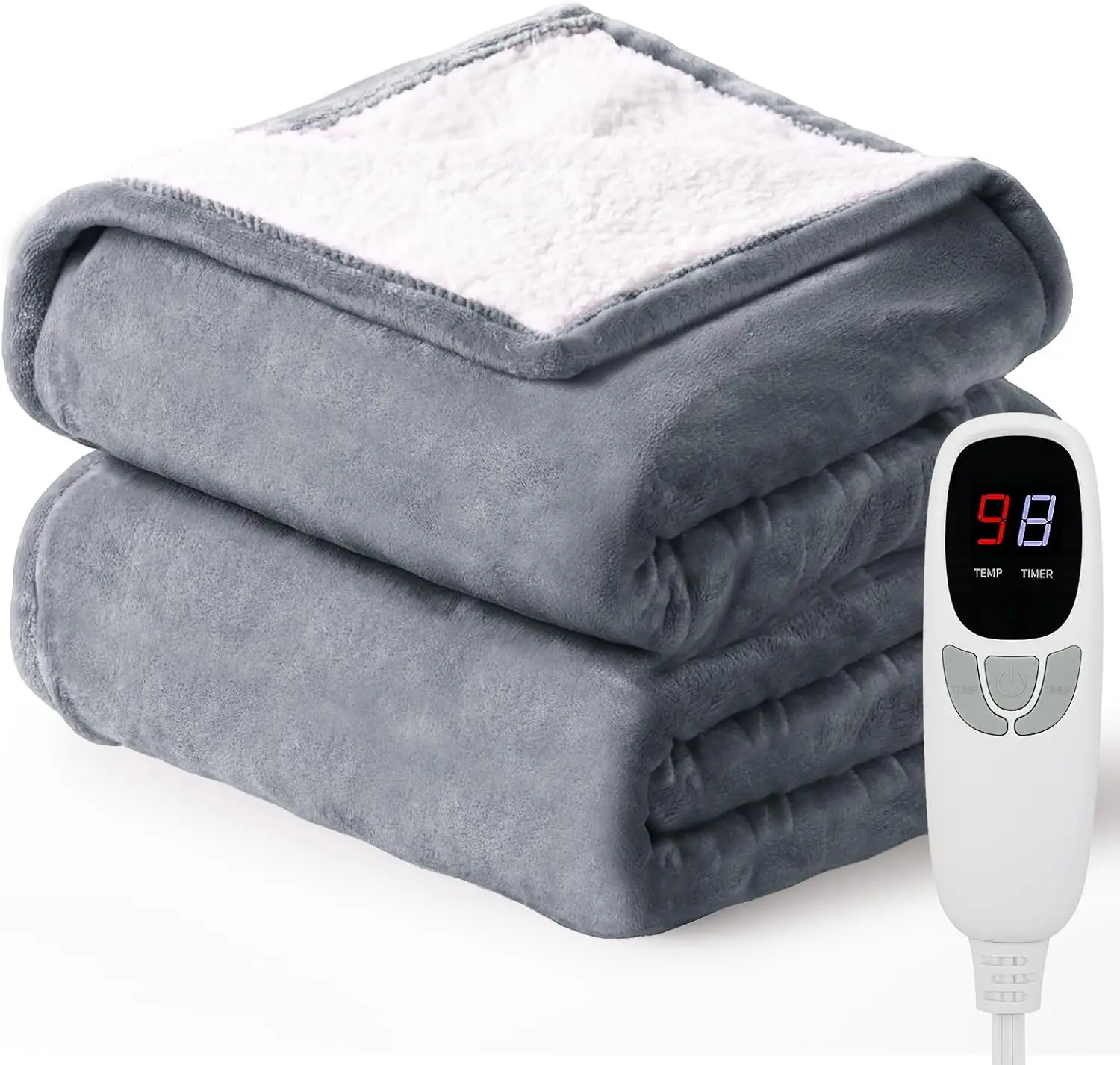

50x60 Electric Heated Throw Blanket with 9 Heat Levels, 10 Timer Modes, Auto-Off & Machine Washable - Grey