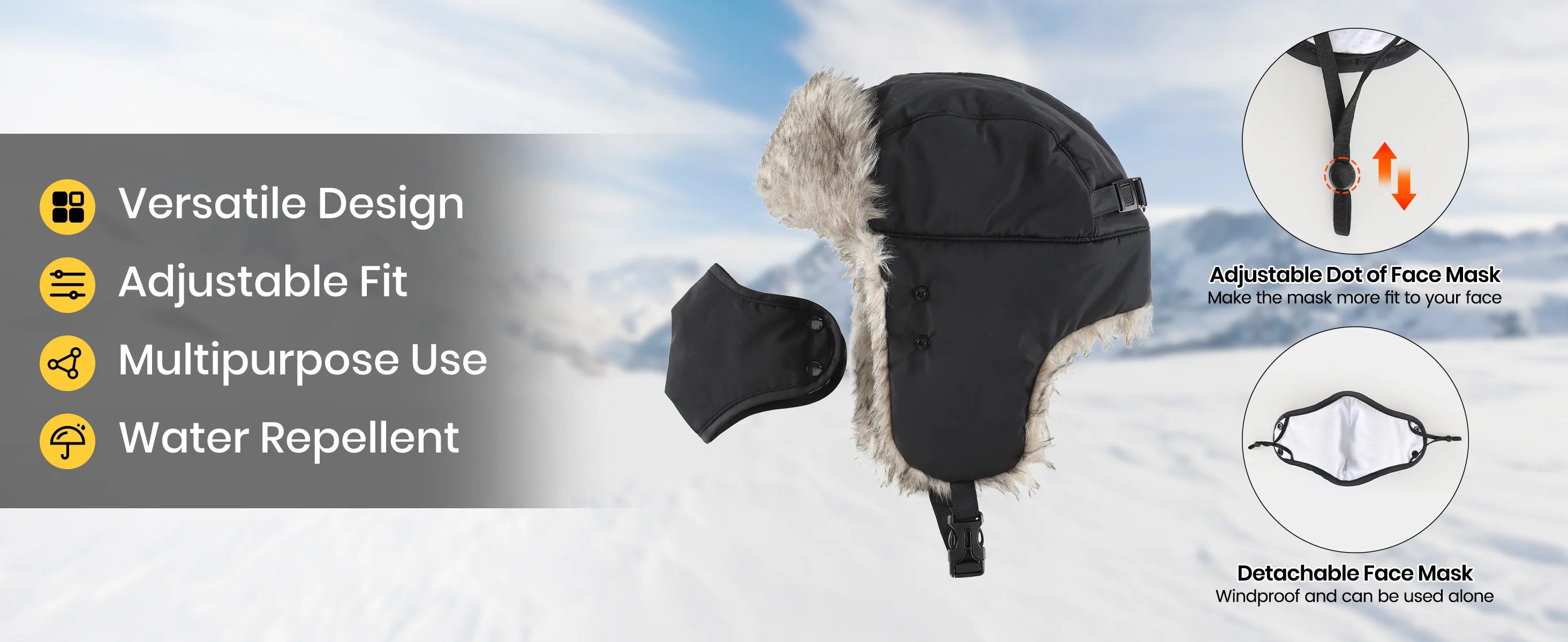 Chapéu Ushanka de Inverno para Homens e Mulheres com Protetor de Orelhas e Máscara à Prova de Vento