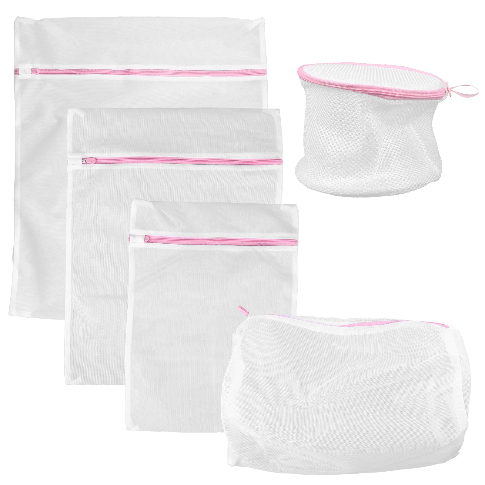 

5pcs Mesh Laundry Bags Set for Underwear Bra Washing Zipper Closure White Protector Travel Clothes Washer Storage