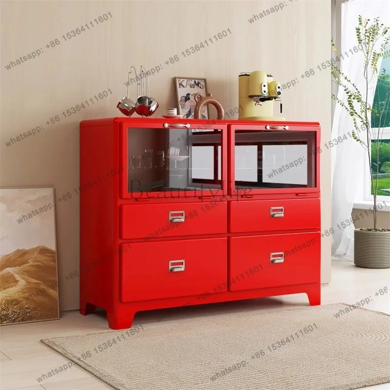 Wrought iron four-bucket drawer cabinet, metal storage, retro dining side wine cabinet, industrial windshield cabinet