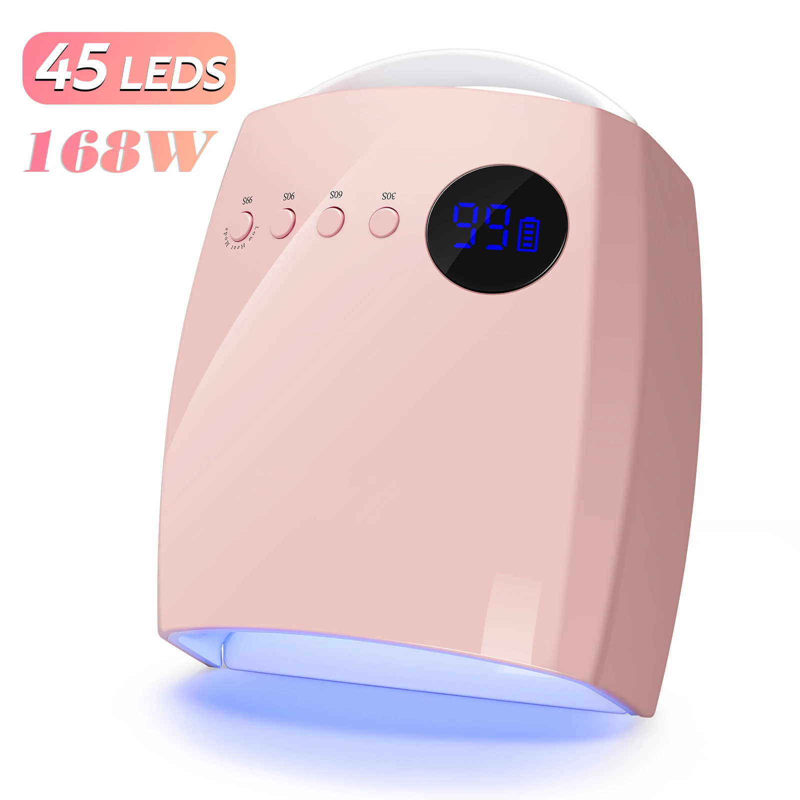 168W UV LED Nail Lamp Rechargeable Cordless Nail Dryer with 4 Timing Modes UV Light for Manicure with 7500mAh Battery