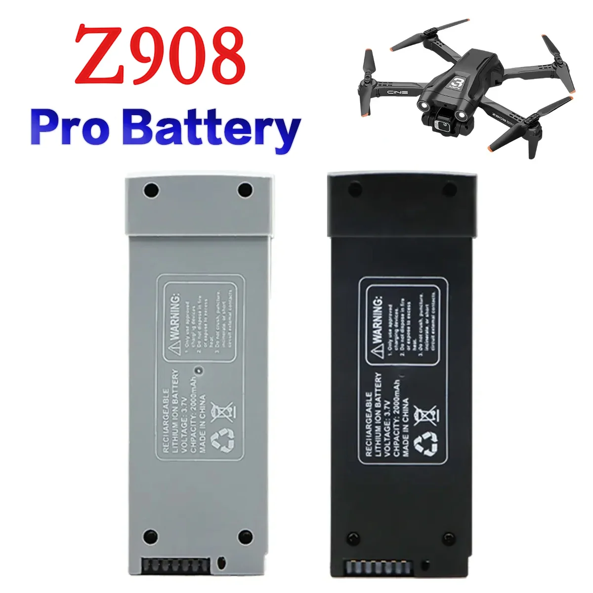 Bateria para RC Plane, Cinza ou Preto, Z908 Pro MAX, Original, 3.7V, 2000mAh