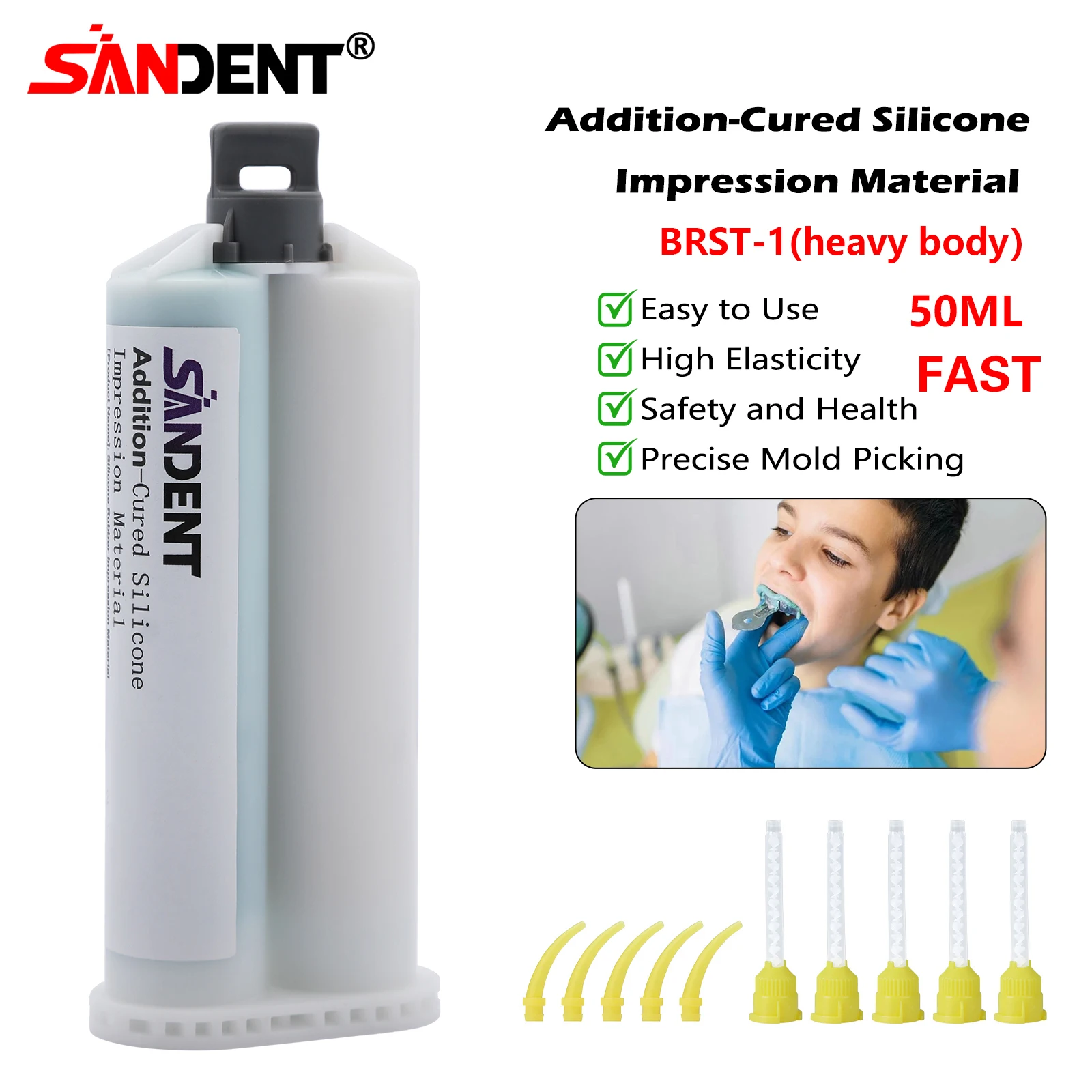 SANDENT Dental Impression Gun Mixing Dispenser Silicon Rubber Delivery Gun/Impression Material VPS Heavy/Light Body,Fast/Regular