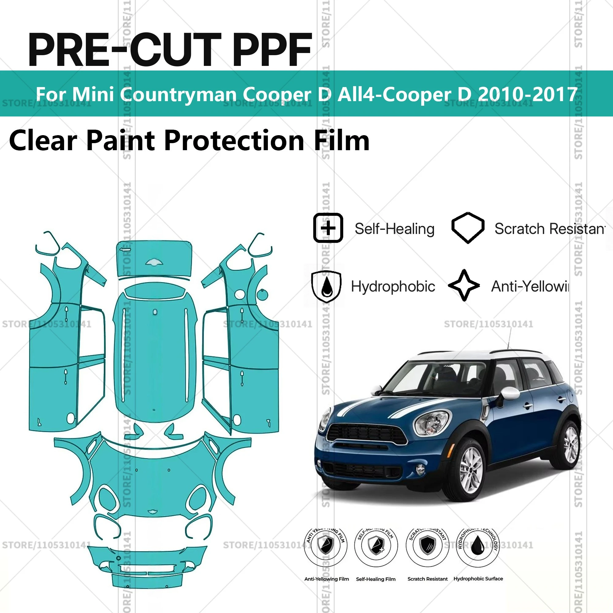 Pre-Cut Paint Protection Film PPF Transparent Car Film Automotive PPF For Mini Countryman Cooper D All4-Cooper D 2010-2017