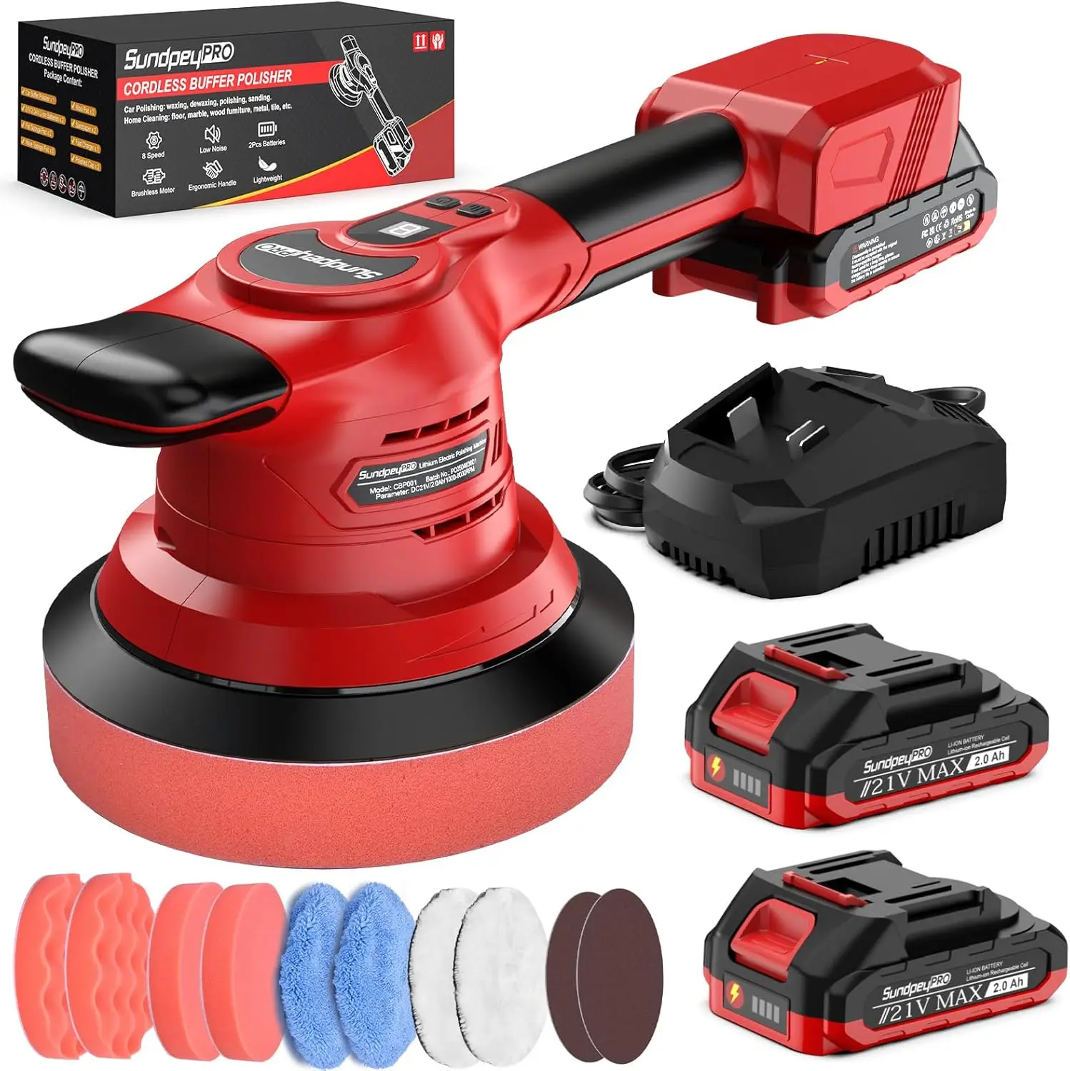 

6-дюймовая беспроводная полировальная машинка для автомобиля с частотой вращения 8000 об/мин, регулируемой скоростью, комплект с аккумулятором для полировки и удаления царапин