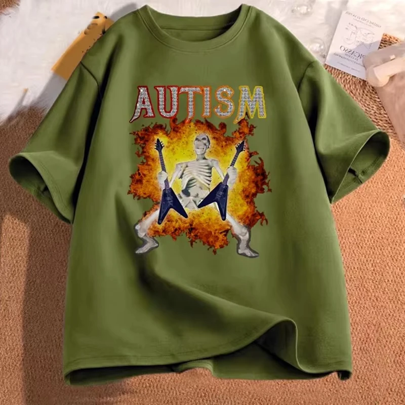 Autism Funny Skeleton Meme Women T-shirt Cotton Mens Clothing Graphic Tshirts Man Women Clothes Printed Short Sleeve Tee Tshirts