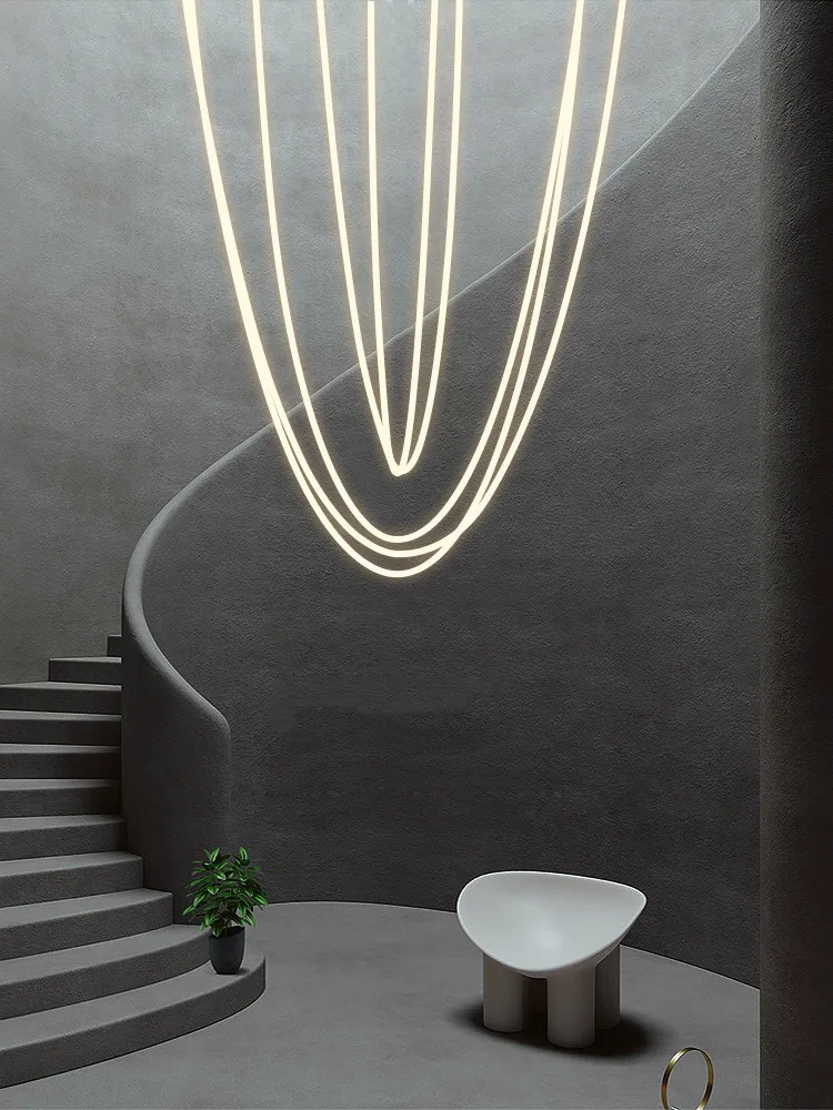 

Nordic Minimalist Line LED Pendant Designer,Lustre Living Room Elevated Duplex Villa Staircase Lamp Restaurant Decor Lighting