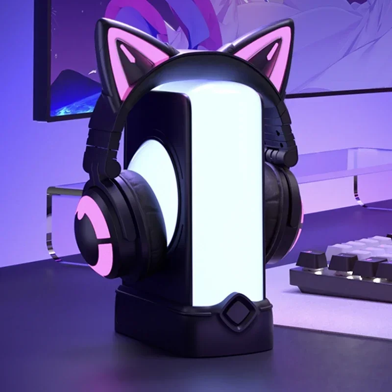 Yowu Crystal Headphone Stand Pink/Black Rgb Ambient Light  Headset With Headset Holder E-sports Headphone