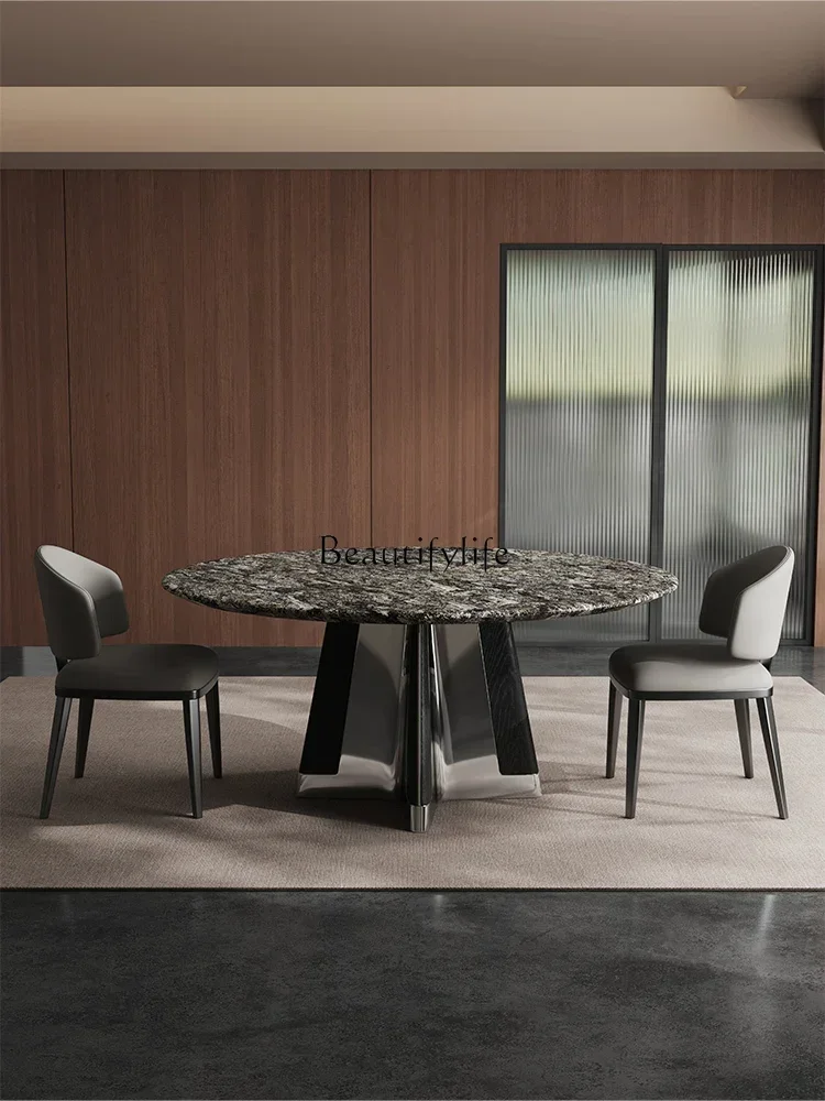 

1Natural platinum diamond luxury stone dining table light luxury high-end sense natural imported high-end marble dining table