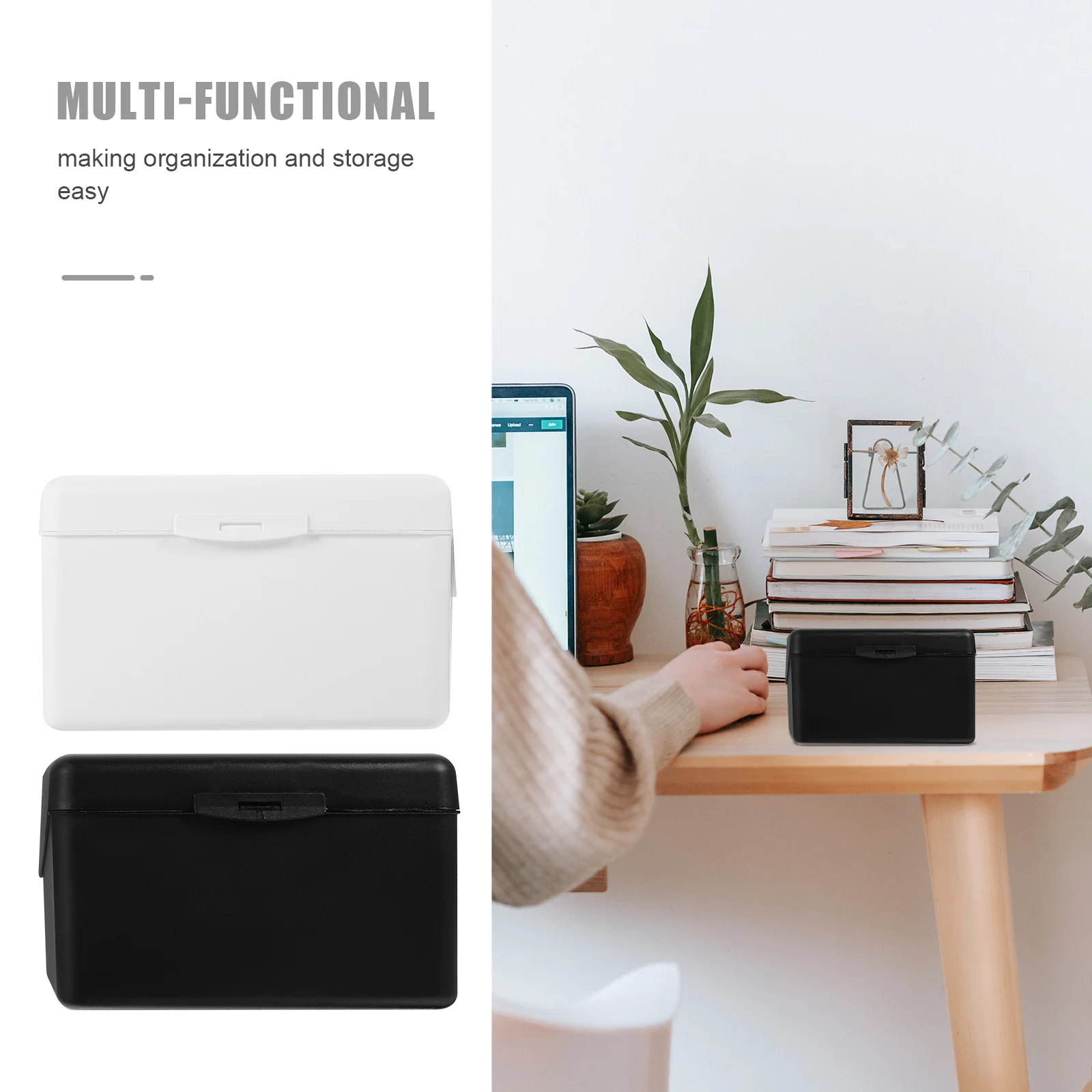 

2Pcs Business Cards Box with Lid Large Capacity Card Holder Desk Organizer for Office Supplies Index Cards Storage Container