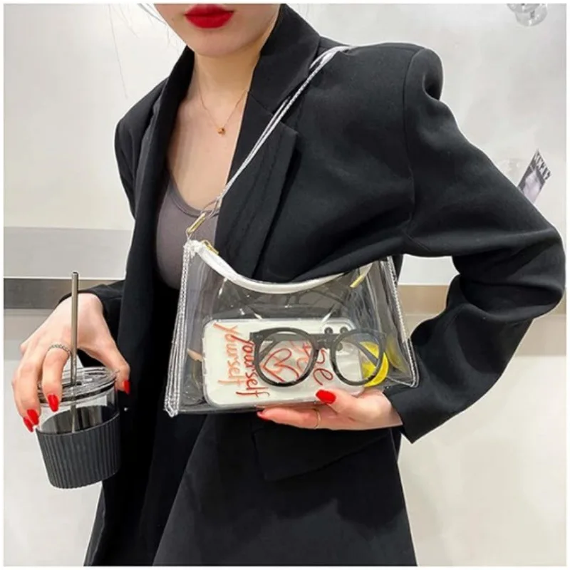 1/2pcs Stylish Transparent PVC Jelly Bag New Moon Shape Daily Underarm Shoulder Bag - view 4