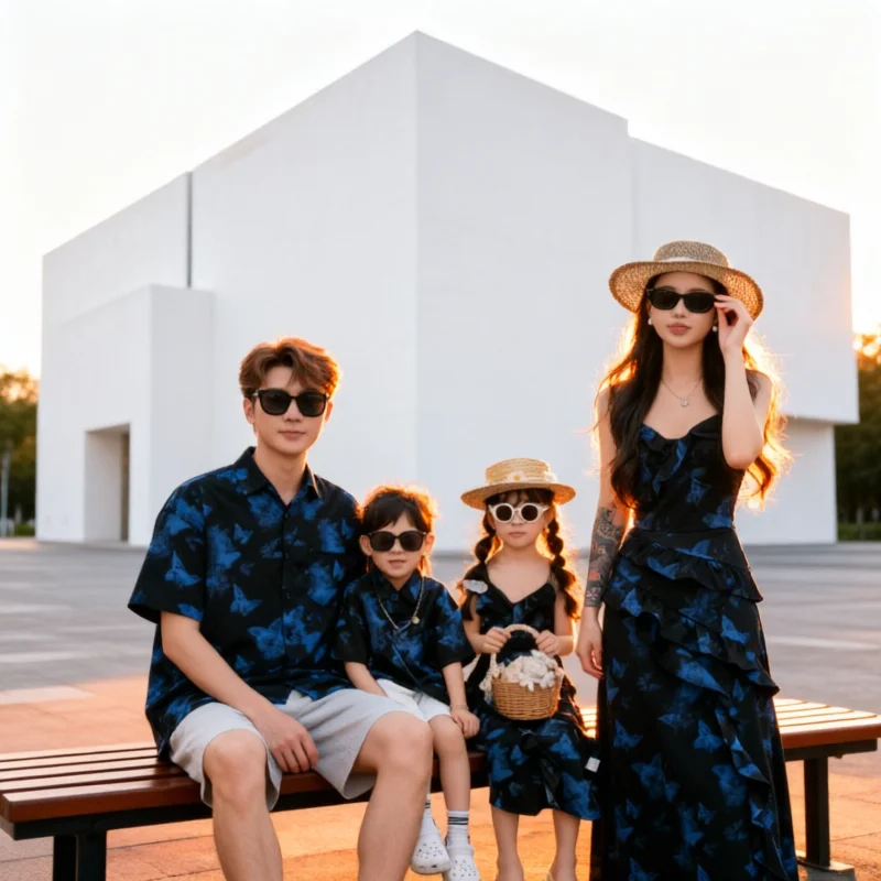 Beach Vacation Family Matching Outfit Summer Mommy Daughter Cami Dress Father Son Short Sleeve Shirt Couple Boho Holiday Clothes