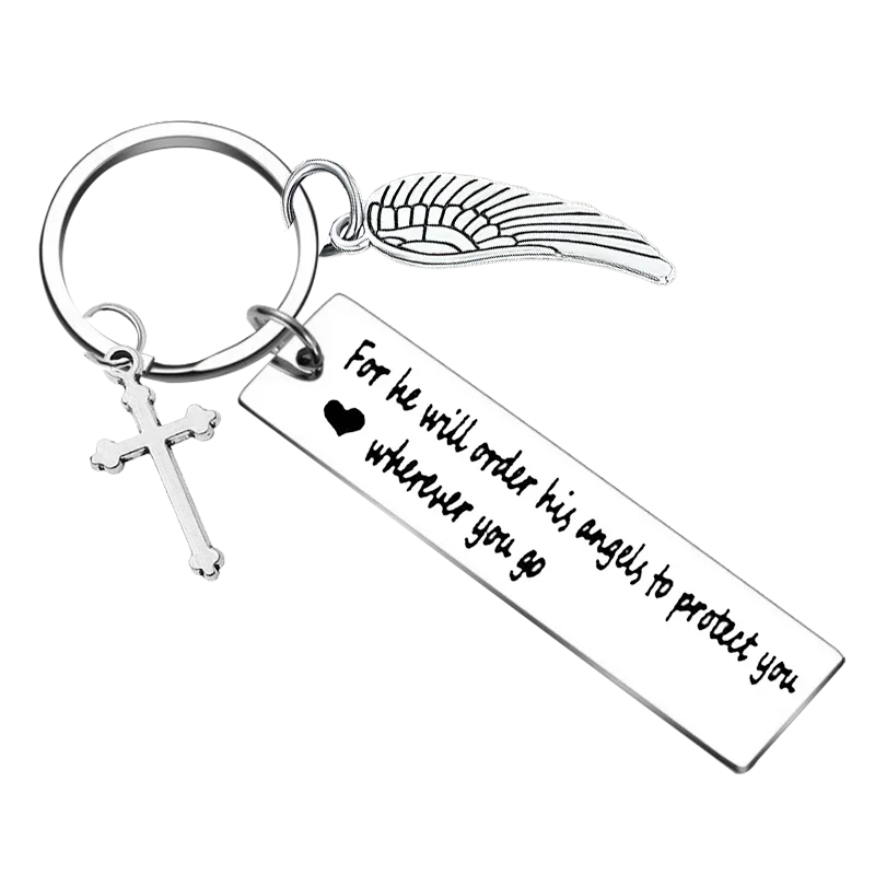 Bible Verse Keychain Christian Gift Religious Key Chain Pendant He Will Order His Angels to Protect You Wherever You Go Faith