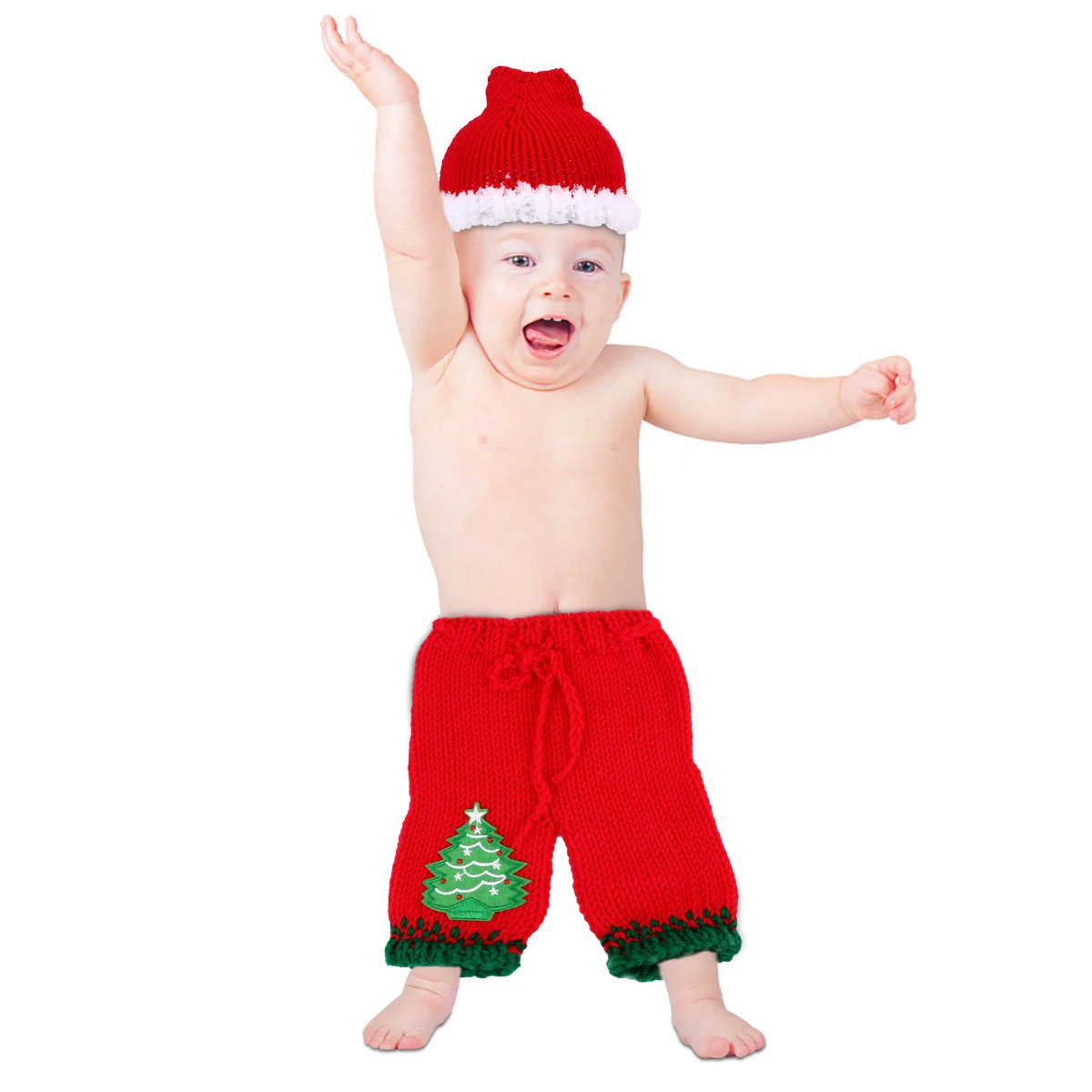 

1 Set Newborn Baby Photography Props Christmas Knitted Photo Outfit Cute Xmas Costume For Infant 0- Red Green Color Fast
