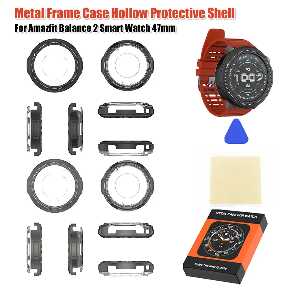 Metal Frame Case Hollow Drop-Resistant Protective Bumper Shell Shockproof Suitable for Amazfit Balance 2 Smart Watch 47mm