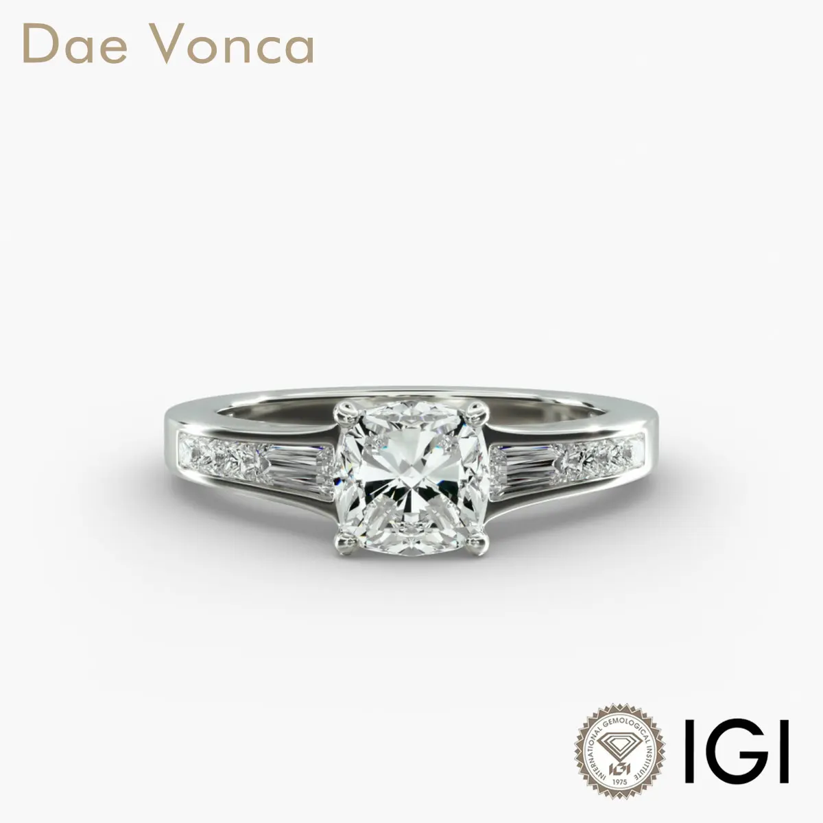 

Dae Vonca Diamond Engagement Ring In Platinum 950 Cushion Cut Lab Grown Diamond Graduated Channel Set Sidestone Diamond Ring