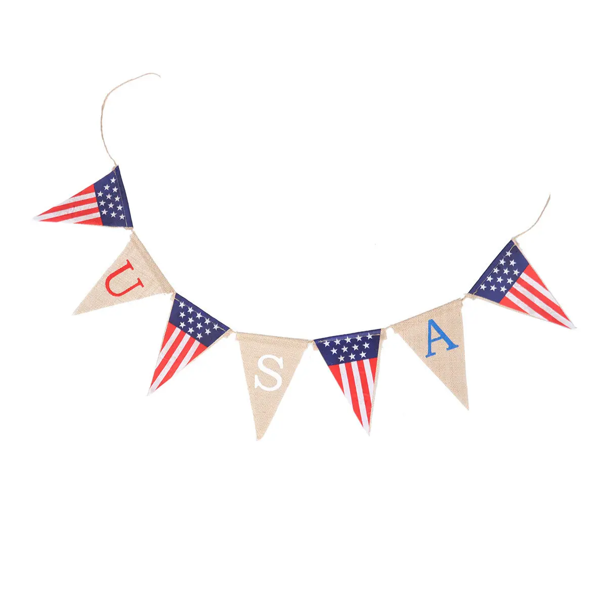 2M Fourth Of July Bunting Banner Patriotic Hanging Garland Usa Flag Design Linen Fabric Decor For Party Outdoor Indoor Use