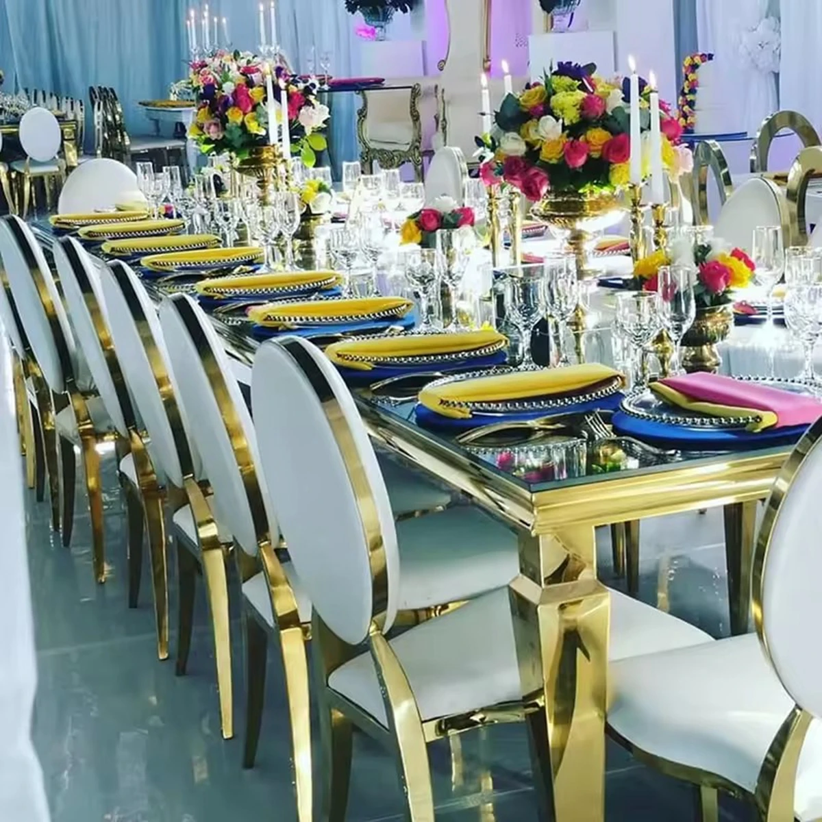 50pcs)gold/sliver )Wholesale Furniture Decor Luxury Stainless Steel Oval Back Metal Frame Banquet Hotel Wedding Chair