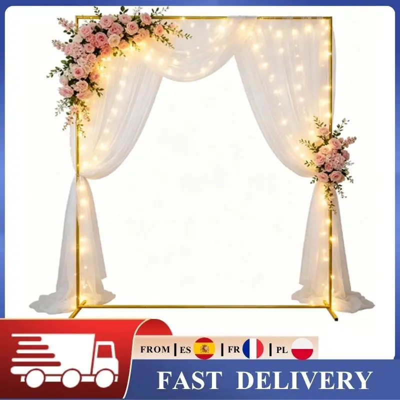 Arche de mariage dorée 6,6FT/4,9FT, support carré pour ballons, cadre métallique pour toile de fond, décoration pour fête d'anniversaire, cérémonie, baby shower