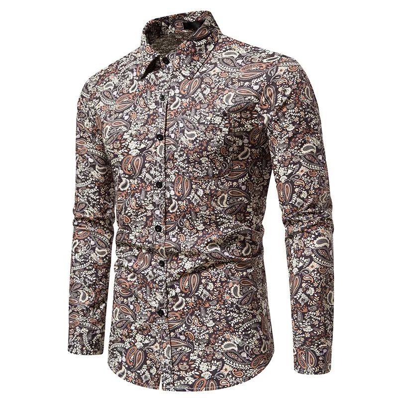 

Vintage Paisley Print Shirt Men 2023 Brand Slim Fit Long Sleeve Button Up Dress Shirts Men Casual Party Camisa Social Masculina