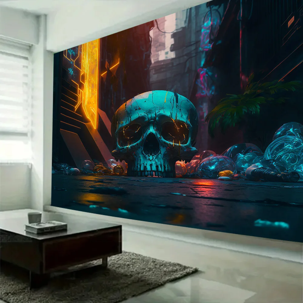 Skull Halloween tapestry children's room, home decoration, horror wall, party, room background, castle, pumpkin lantern
