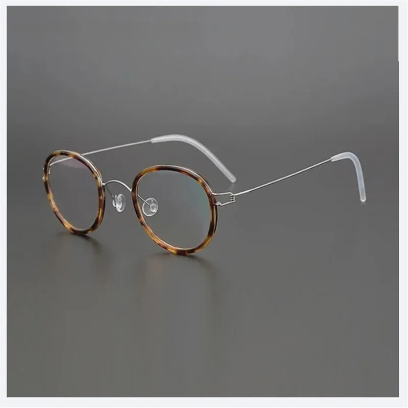 Danish titanium alloy eyeglass frame without screws, ultra light retro round glasses, handmade designer Korean style