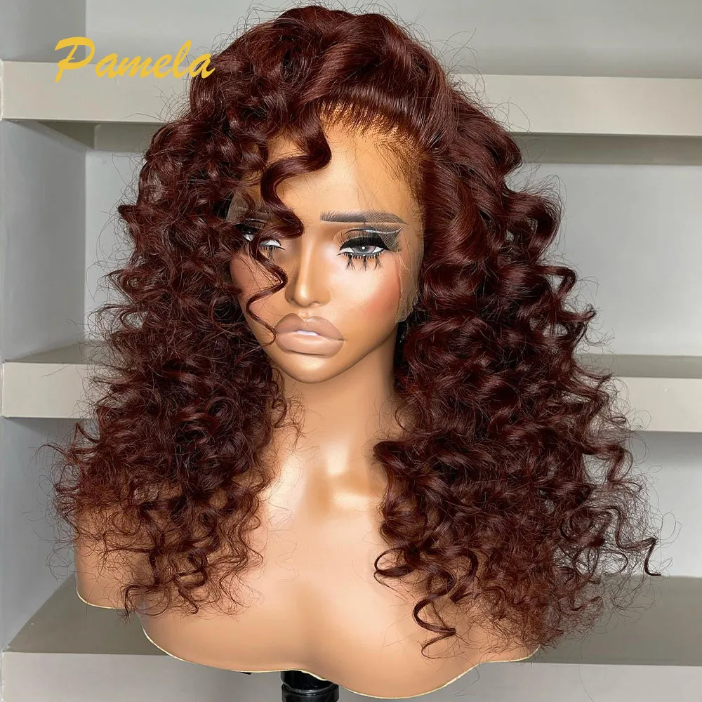 Chocolate Colored Loose Wave Lace Front Human Hair Glueless Wig Pre Plucked Ready To Wear 250% Density 13x4 HD Lace Frontal Wig