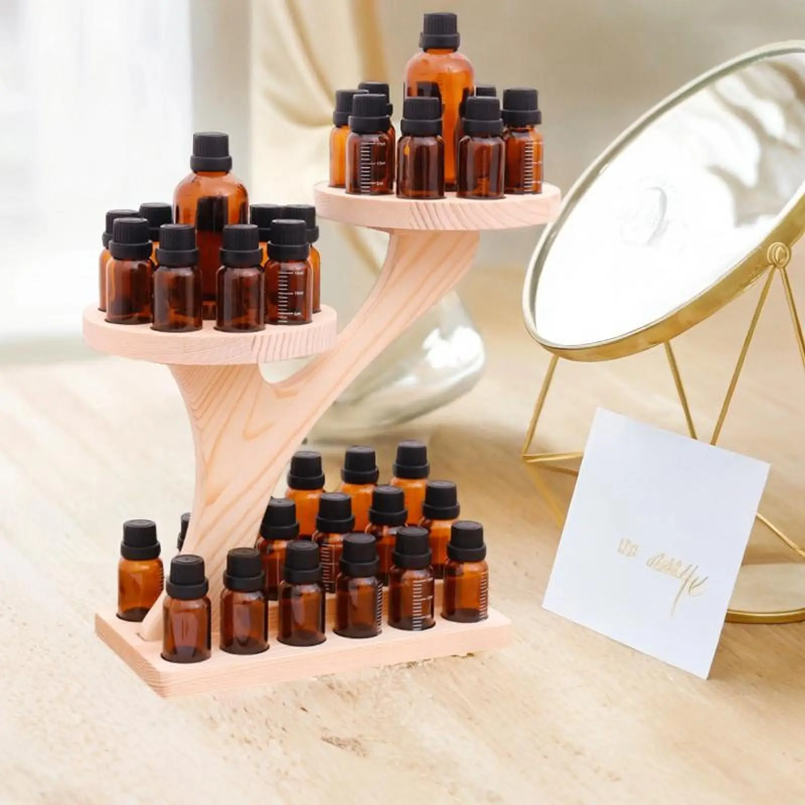 Wooden Essential Oil Display Holder Cosmetic Aroma Organizer Rack Multi Tier Desk Essential Oil Storage Organizer for Holiday