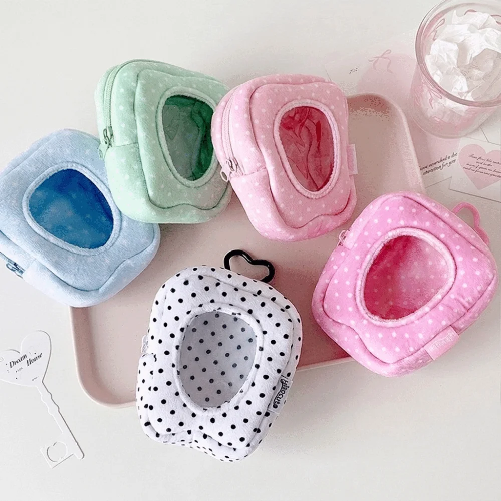 Cute Transparent Polka Dot Coin Purse PVC Heart Button Protector Case Y2k Kaychain Storage Bag