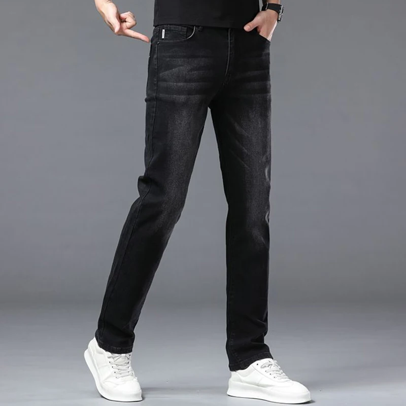 

2025 мужские прямые облегающие узкие джинсы, мужские модные повседневные простые удобные джинсы, высококачественные черные, синие брюки