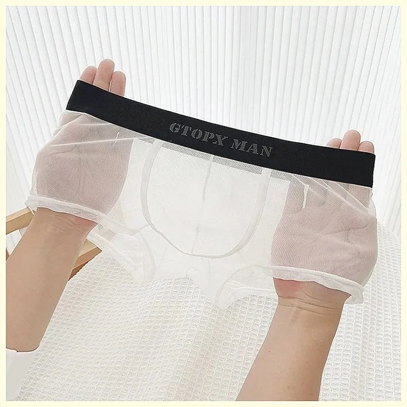 

Men's See-Through Silk Boxer Shorts, U-Pouch Low Waist, Breathable & Transparent Underwear