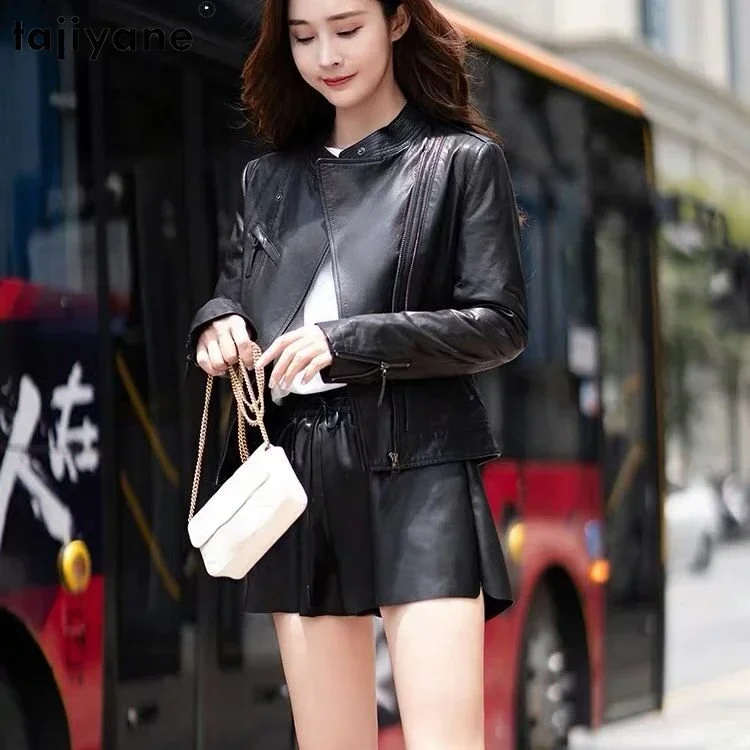 Tajiyane Real Leather Jacket for Women 2023 Short Genuine Sheepskin Leather Jackets Woman Black Casual Leather Coat Zippers SGG