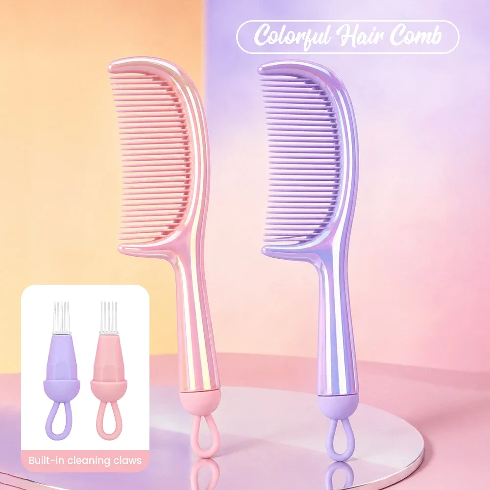 

1Pcs Color Gradient Right-ngle Comb With Cleaning Claws Anti-static Hairbrush Dry And Wet Use Salon Hairdressing Styling Tools