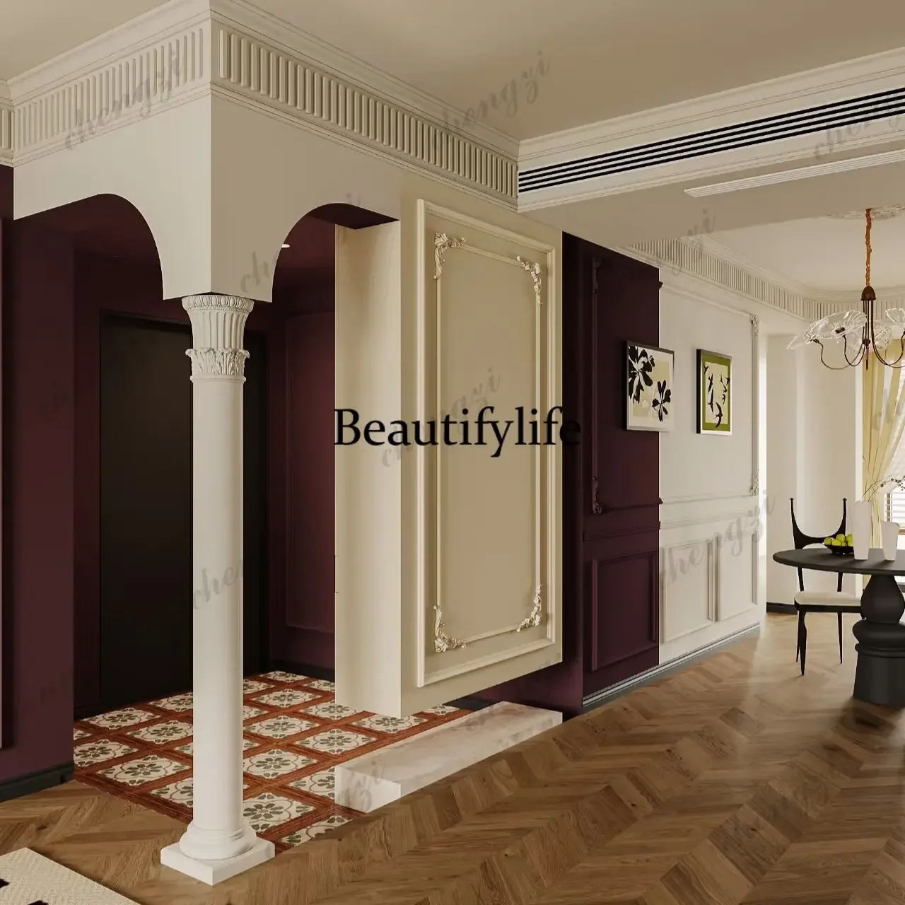French Roman column gypsum pillar living room background wall semi-circular shape wedding photo  banquet hall decorative shapeA6