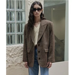 New Women's Herringbone Coat Solid Color Casual Business Commuting Single Breasted Outerwear Korean Dongdaemun Winter Scarf 2023