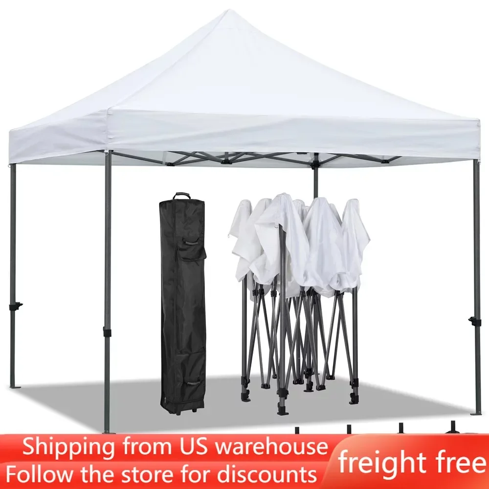 White Outdoor Shadow Awning Pop-up Waterproof 10' X 10' Canopy With Metal Frame and Roller Bag Camping Supplies Freight Free