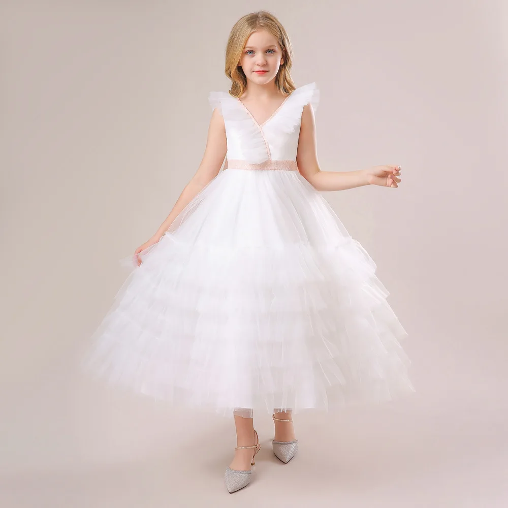 

Girls Party Dress 120cm-170cm White Piano Dresses Kids Ball Gown Wedding Birthday Evening Photograpah Costumes