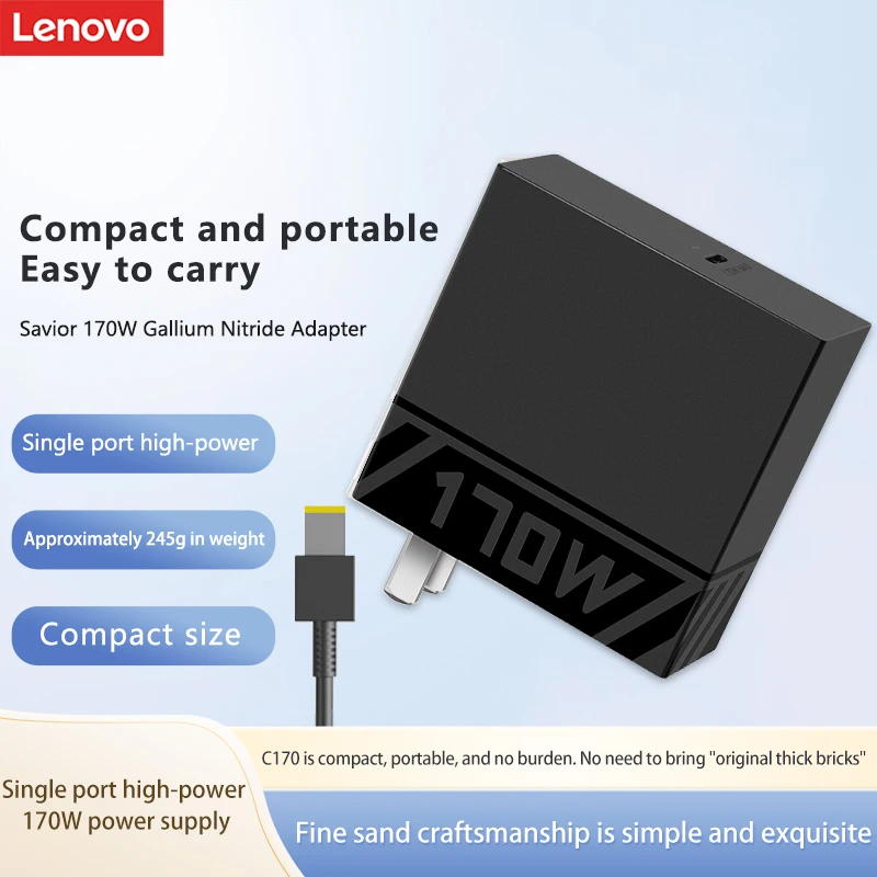 Power Adapter Laptop Adapter Lenovo Savior C170W Pd3.0 Gallium Nitride Adapter Portable Mobile Phone Computer Charger High Speed Charger Black