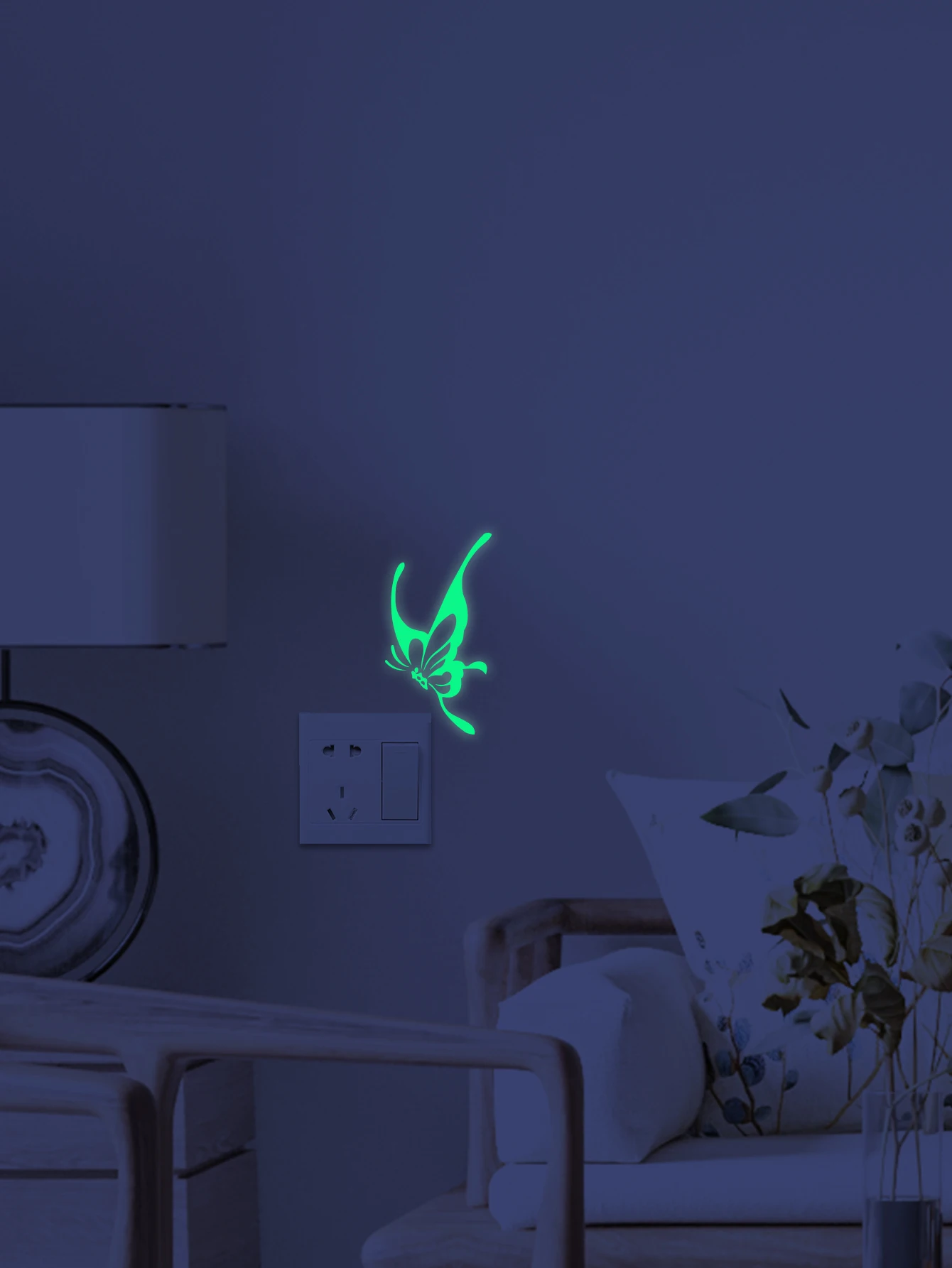 1pc Funny butterfly switch sticker Green fluorescence sticker luminous sticker  Wall Sticker Wall Decal Sticker Home Decor