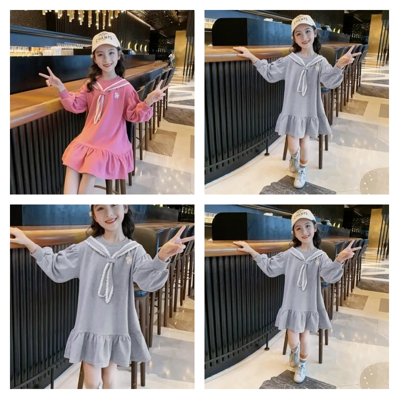 

Kawaii Girl Fashion Sweatsuit Dress Student Spring Autumn Casual Cartoon Round Neck Tops Princess Dress Children's Clothing new
