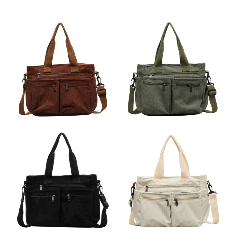 Versatile Corduroy Shoulder Bag for Professionals Spacious Crossbody Bag Handbag